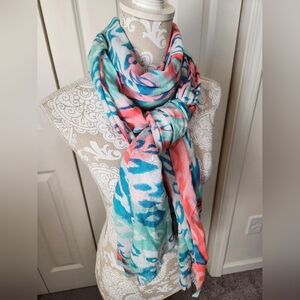 Vintage Matthew Williamson Boho Beach Colorful Watercolor Wool Scarf  28"x80"